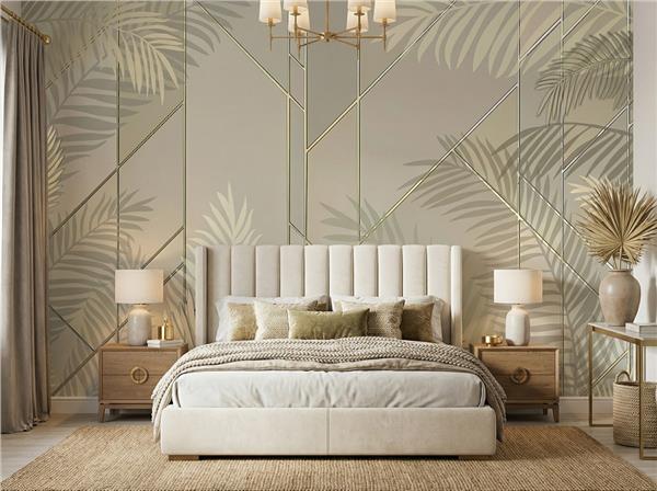 Gold Palmiye Yapraklar Art Deco Duvar Kağıdı